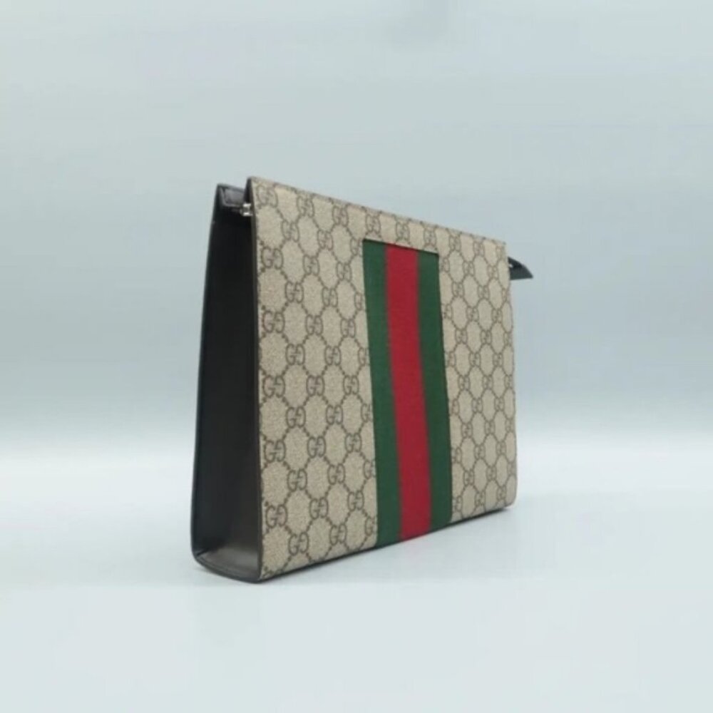 Authentic Gucci GG Supreme Web Stripe Canvas Clutch Pouch Bag Luxury - Picture 3 of 12